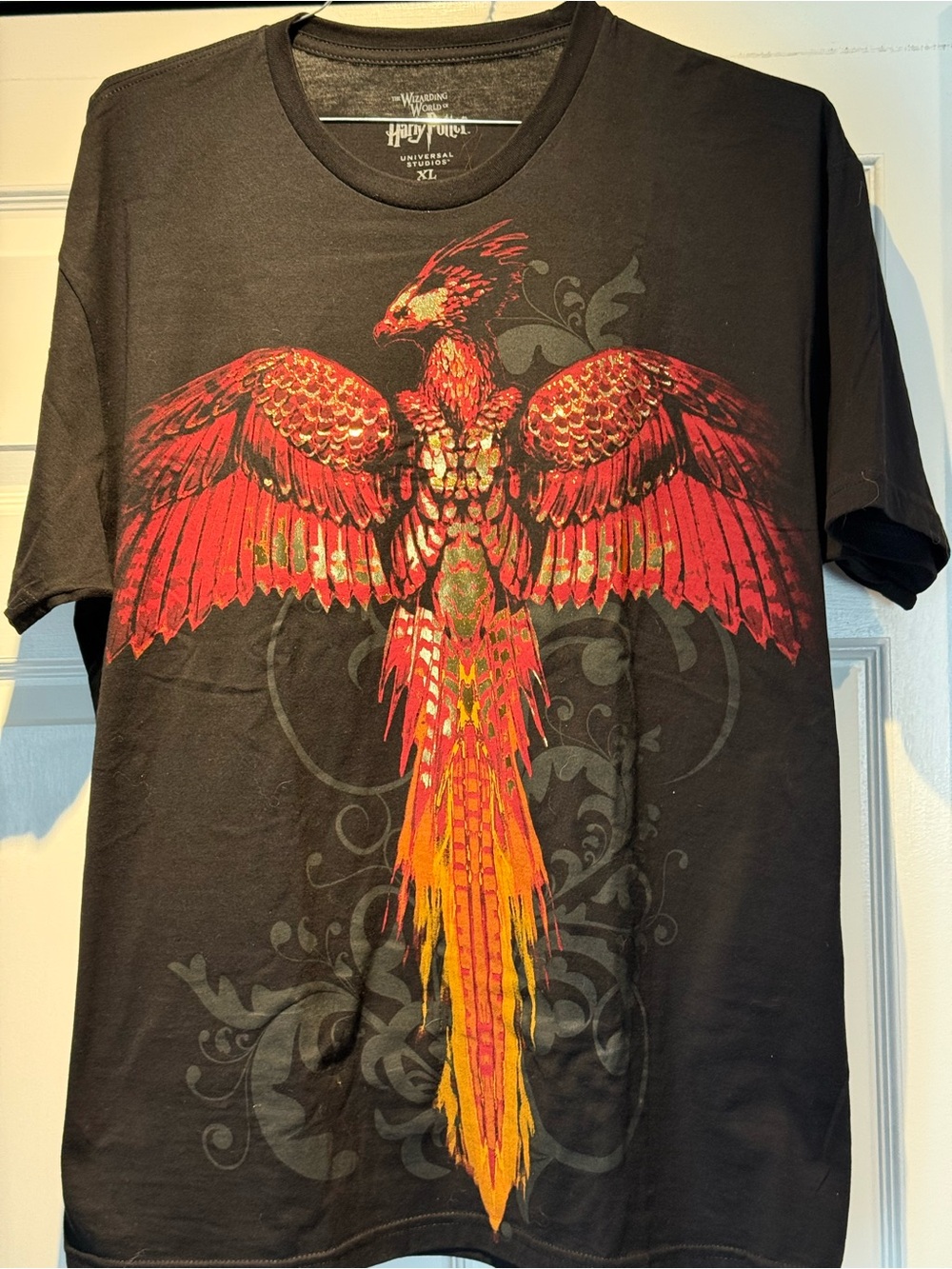 Harry Potter Phoenix Graphic Tee - Black with Red & Orange Print- XL